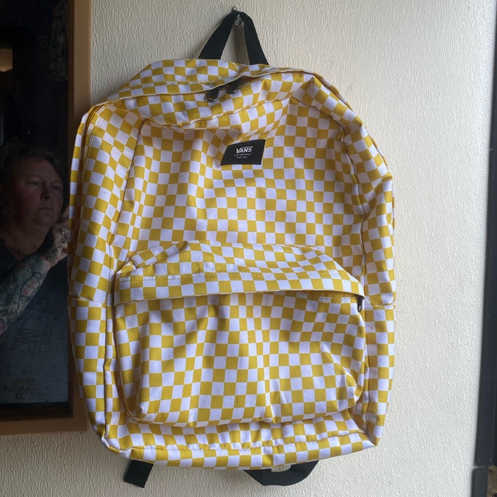 Vans backpack yellow and white check